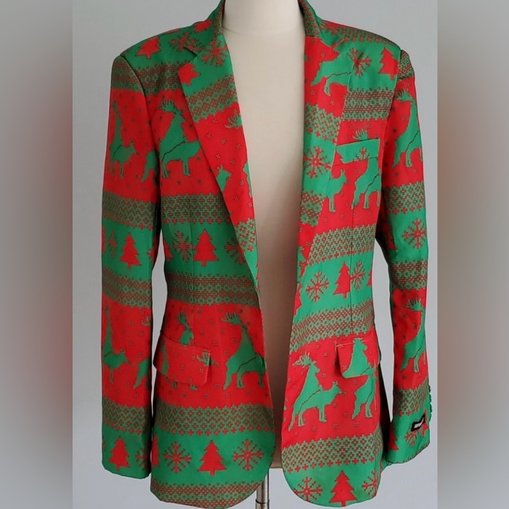 Suitmeister Holiday Red and Green Reindeer Men's Blazer